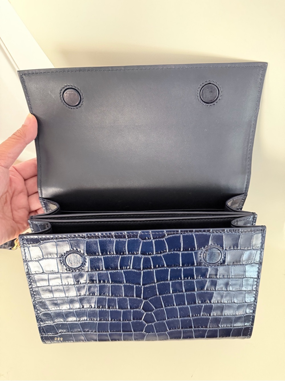 RSVP Navy  Croc-Embossed Crossbody Duo Bag with Gold Accents - Picture 9 of 14